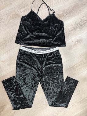 Victoria's Secret Black Crushed Velvet Cami & Legging Set